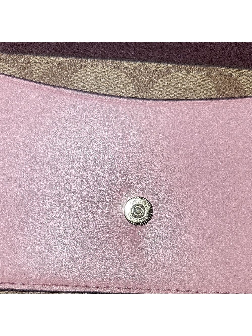Coach Trifold Wallet in Burgundy, Pink & Brown Signature Canvas - Picture 12 of 13